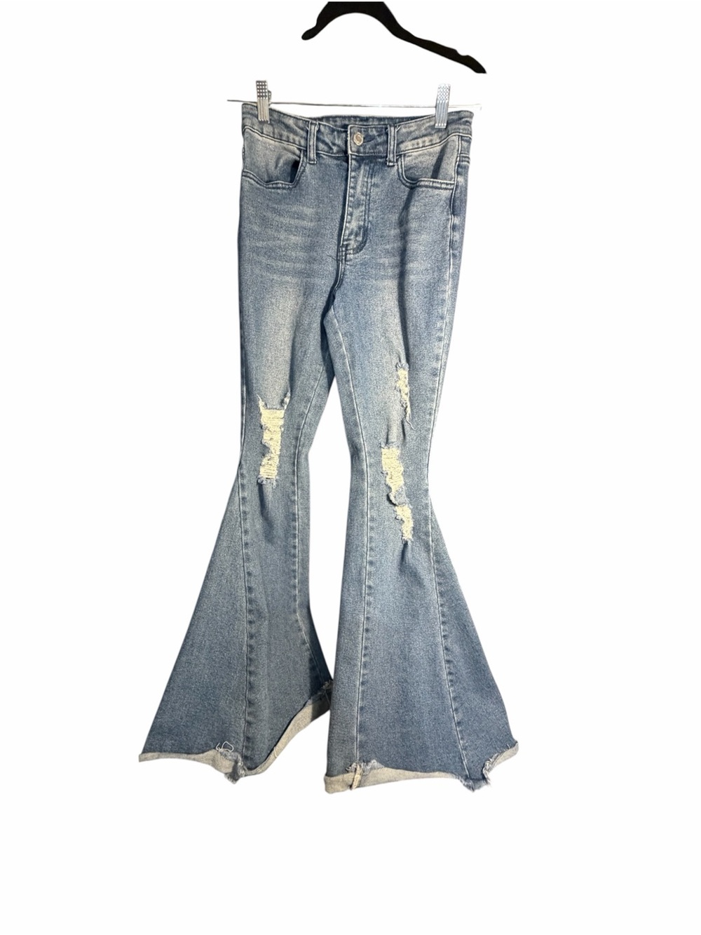 Saints & Hearts High-Rise Distressed Light Blue Flare Jeans Sz Small